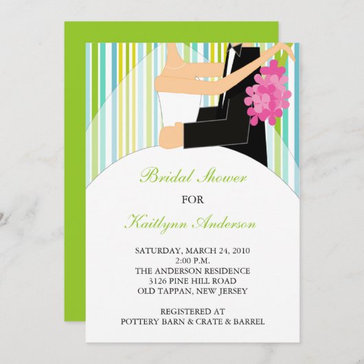 Spring Stripe Bridal Shower Invitation Kaart (Voorkant / Achterkant)