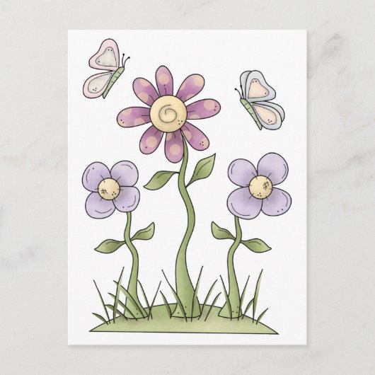 Spring Stuff ・ Purple Flowers & Butterflies Briefkaart (Voorkant)