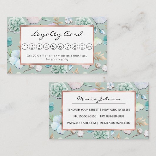 Spring Summer Munt Green Gold Lialc Pink Floral Klantenkaartje (Voorkant / Achterkant)