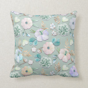 Spring Summer Munt Green Gold Lialc Pink Floral Kussen