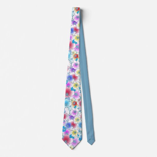 Spring Summer Pastel Floral Artwork Blue Mannen Stropdas (Voorkant)