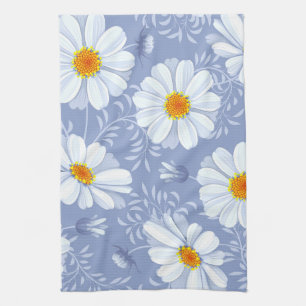 Spring Summer White Flower Blue Pattern Theedoek
