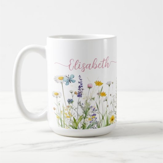 Spring Summer Wildflowers Script naam Mok (Links)