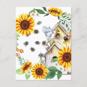 Spring Sunflower Birdhouse Art Briefkaart