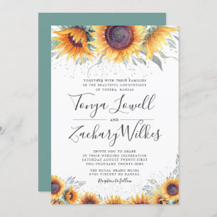 Spring Sunflower Bloom Wedding Invite Kaart
