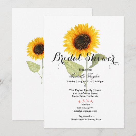 Spring Sunflower Bridal Shower Invitation Kaart (Voorkant / Achterkant)