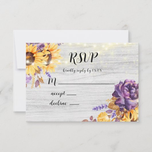 Spring Sunflower en Paarse Peony RSVP-kaarten RSVP Kaartje (Voorkant)
