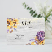 Spring Sunflower en Paarse Peony RSVP-kaarten RSVP Kaartje (Staand voorkant)
