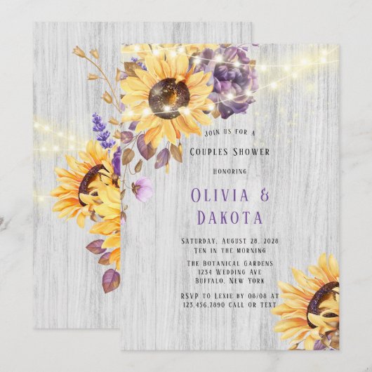 Spring Sunflower Paarse Peony Couples Shower Kaart (Voorkant / Achterkant)