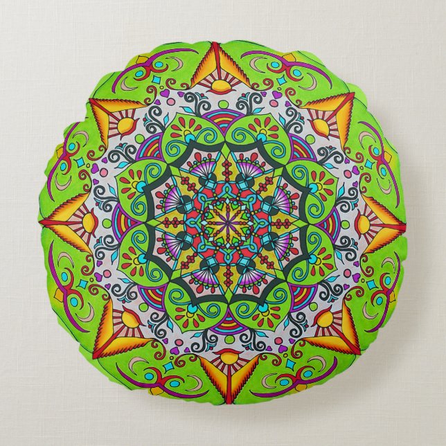 Spring Sunrise Flower Mandala Rond Kussen (Voorkant)