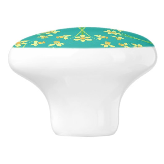 Spring Sunshine Daffodils Aqua Custom Ceramic Knob Keramische Knop (Zijkant)