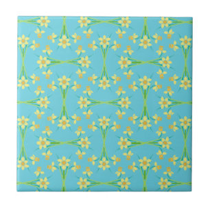 Spring Sunshine Daffodils Sky Blue Ceramic Tegel Tegeltje