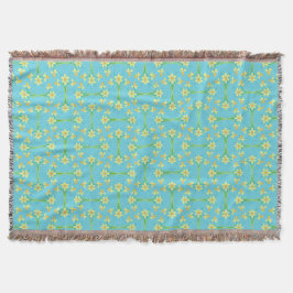 Spring Sunshine Daffodils Sky Blue Throw Blanket Deken