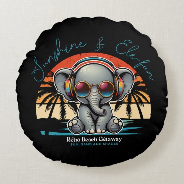 Spring Sunshine en Ele-fun Retro Beach Getaway Rond Kussen (Voorkant)