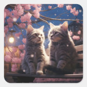 Spring Sweet Cherry Blossoms Kittens Vierkante Sticker (Voorkant)