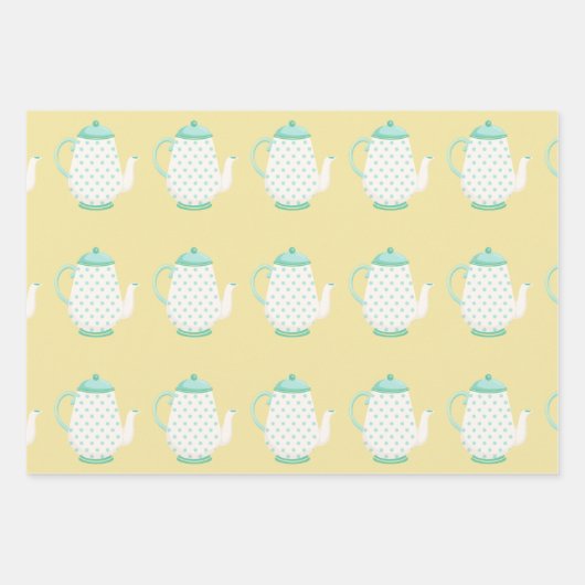 Spring Tea Party Turquoise and Yellow Inpakpapier Vel (Voorkant)