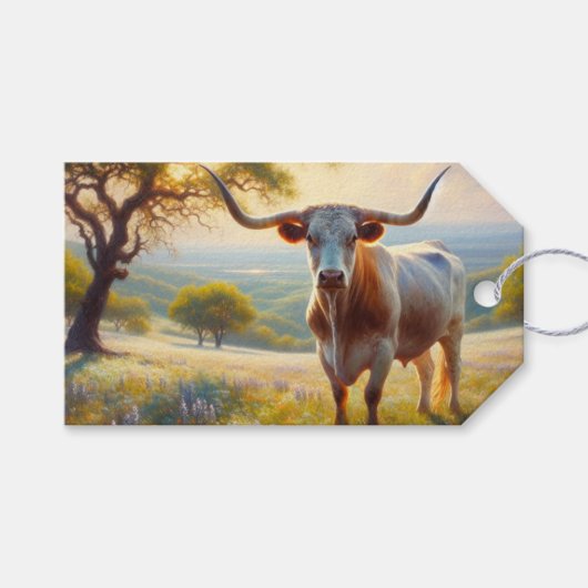 Spring Texas longhorn koe Cadeaulabel (Voorkant (Horizontaal))