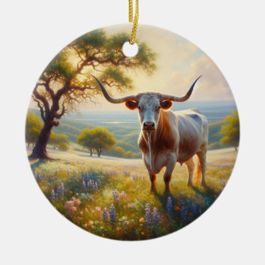Spring Texas longhorn koe Keramisch Ornament (Voorkant)