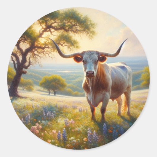 Spring Texas longhorn koe Ronde Sticker (Voorkant)