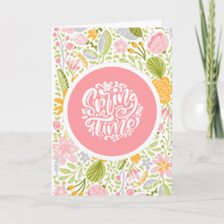 Spring Time Floral Greeting Card with Pink Circle Kaart
