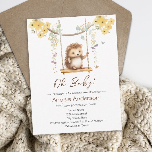 Spring Time HedgeHog Floral Baby shower Kaart