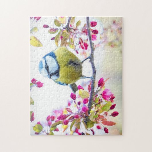 Spring Tit Bird Spring Blue Natuur Branch Jigzaag  Legpuzzel (Verticaal)
