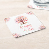 Spring Tree Easter Egg Hunt Vierkante Kartonnen Onderzetter (Schuin)