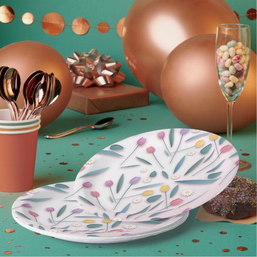 Spring Tulip & Daisy Papier Borden Papieren Bordje (Multi)