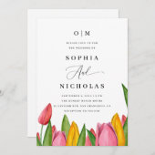 Spring Tulip Floral Wedding | Foto- en QR-code Kaart (Voorkant / Achterkant)