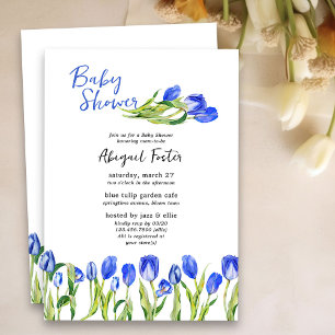 Spring Tulip Flowers Blue Floral Baby shower Kaart