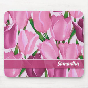 Spring Tulip Painting Custom Name Gift Muismat