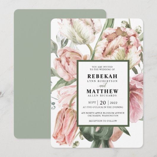 Spring Tulip Waterverf Boeket Invitation Kaart (Voorkant / Achterkant)