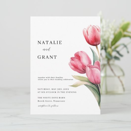 Spring Tulip Wedding Kaart (Staand voorkant)