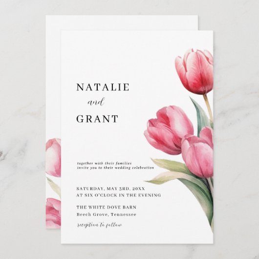 Spring Tulip Wedding Kaart (Voorkant / Achterkant)