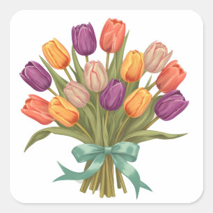 Spring Tulips Bouquet Vierkante Sticker