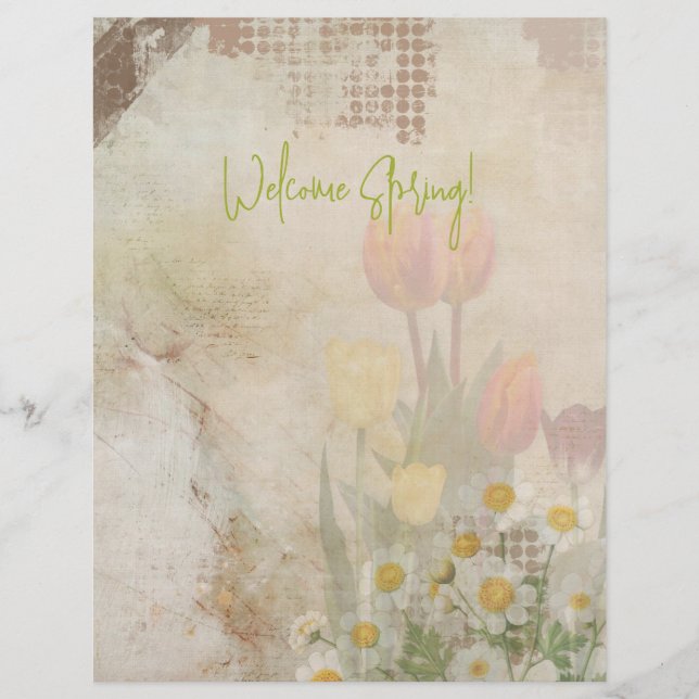 Spring Tulips Distressed Scrapbook Paper Briefhoofd (Voorkant)