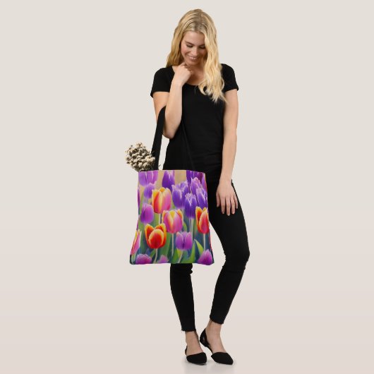 Spring Tulips Floral Canvas tas (Op model)