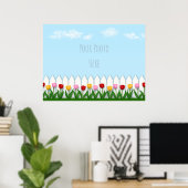 Spring Tulpen Wit Piket Fence Custom Foto Poster (Thuiskantoor)