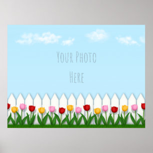 Spring Tulpen Wit Piket Fence Custom Foto Poster