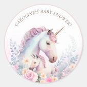 Spring Unicorn Baby shower Ronde Sticker (Voorkant)