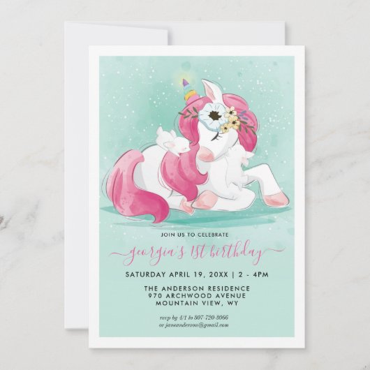 Spring Unicorn | Uitnodiging van Little Bunny Part (Voorkant)