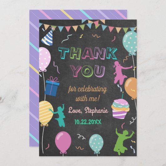 Spring Verjaardag Schoolbord Kind Trampoline Feest Bedankkaart (Voorkant / Achterkant)