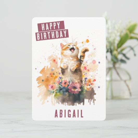 Spring vibes Kat Verjaardag Kaart (Staand voorkant)