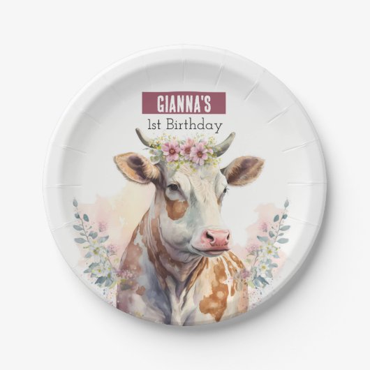 Spring vibes Koe - Verjaardagsfeest - Papieren Bordje (Voorkant)