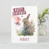 Spring vibes Rabbit Birthday Kaart (Staand voorkant)