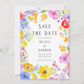 Spring Vibrant Waterverf Flowers Fotobruiloft Save The Date (Voorkant)