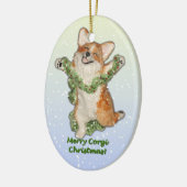 Spring voor Joy! Corgi kerstversiering Keramisch Ornament (Links)