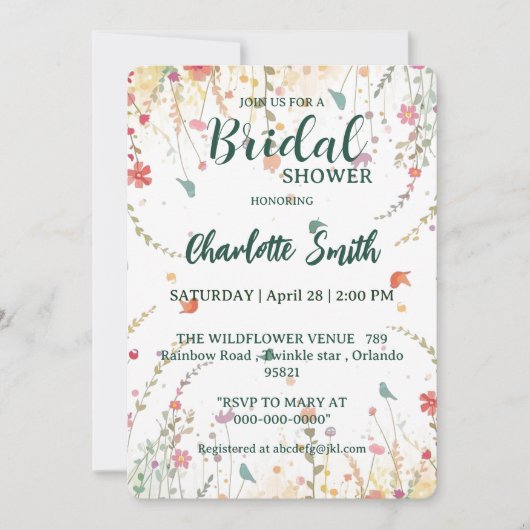 Spring Watercolor Birds Floral Wildflower Name Kaart (Voorkant)