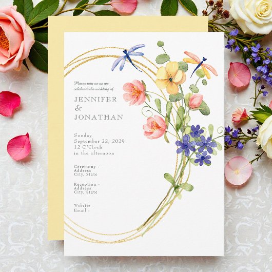 Spring Watercolor Floral Wedding Invitation Kaart