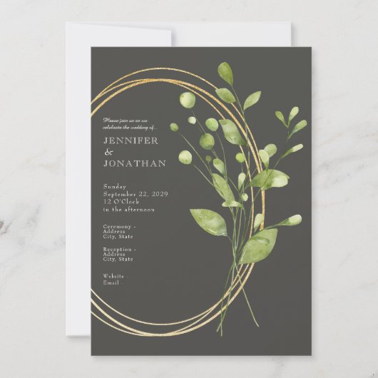 Spring Watercolor Green Leaves Wedding Invitation (Devant)
